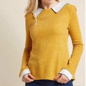 Freeway Mustard Sweater with Peter Pan Collar
